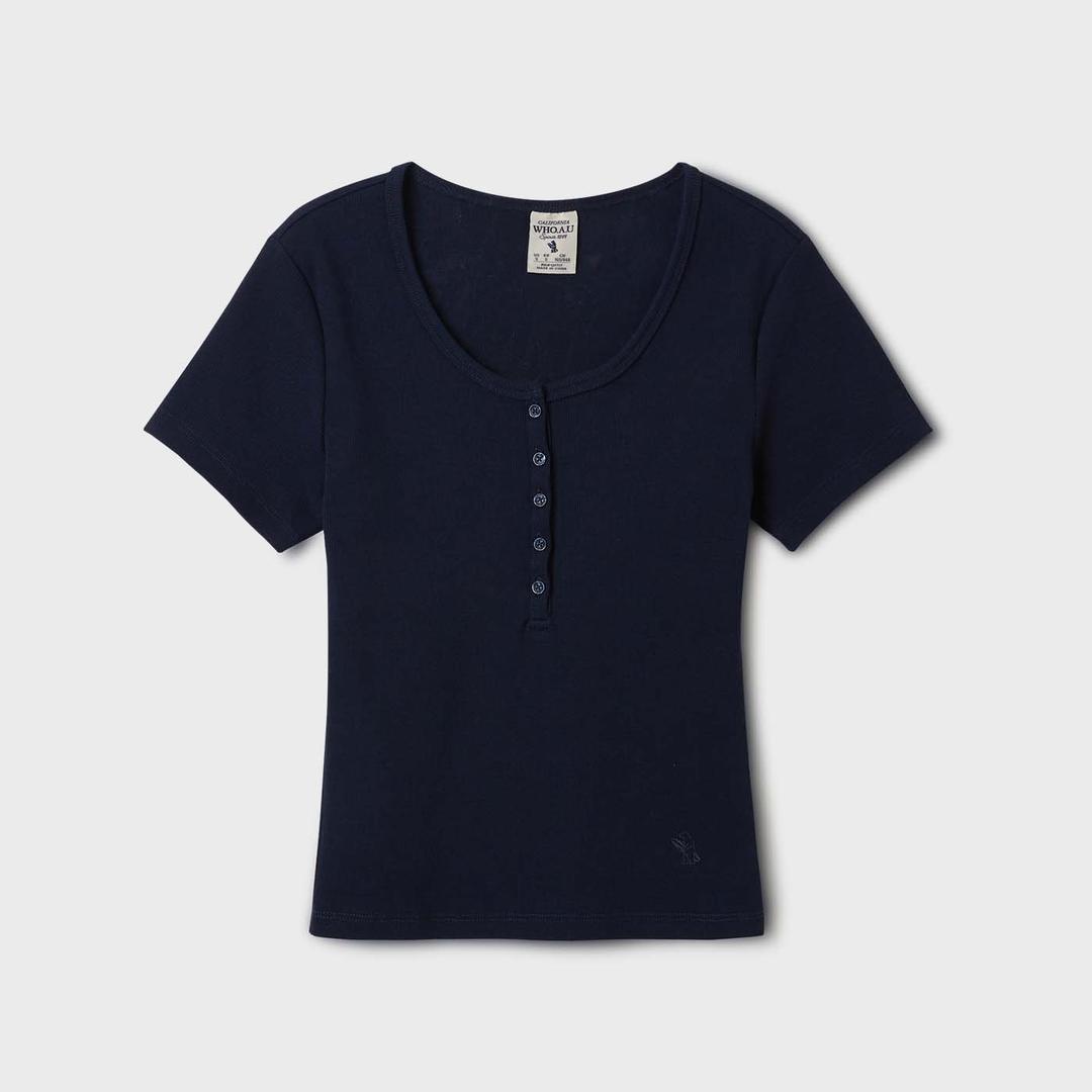 후아유 [25SS NEW] 골지 헨리넥 반팔 티셔츠 / WHRAF2422F