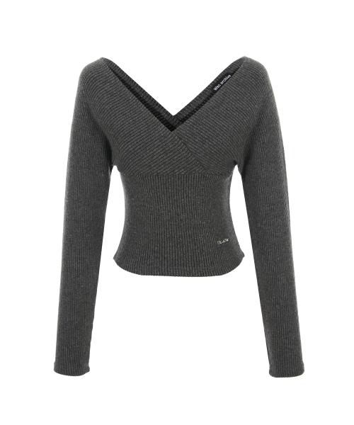 Deep V neck knit 003(Gray)