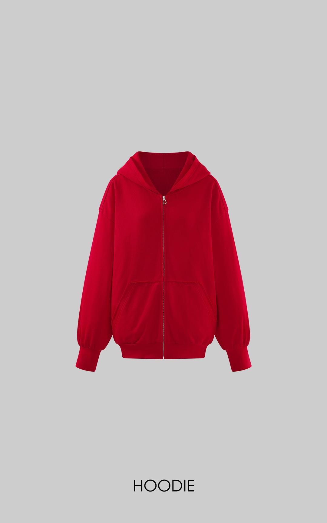 <tc>Rase le sol</tc> 레드 자수 집업 후디 & 반바지 세트