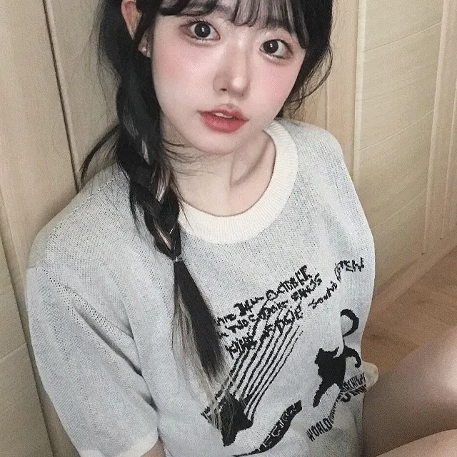 별과 고양이 자카드 니트 하프티[IVORY]