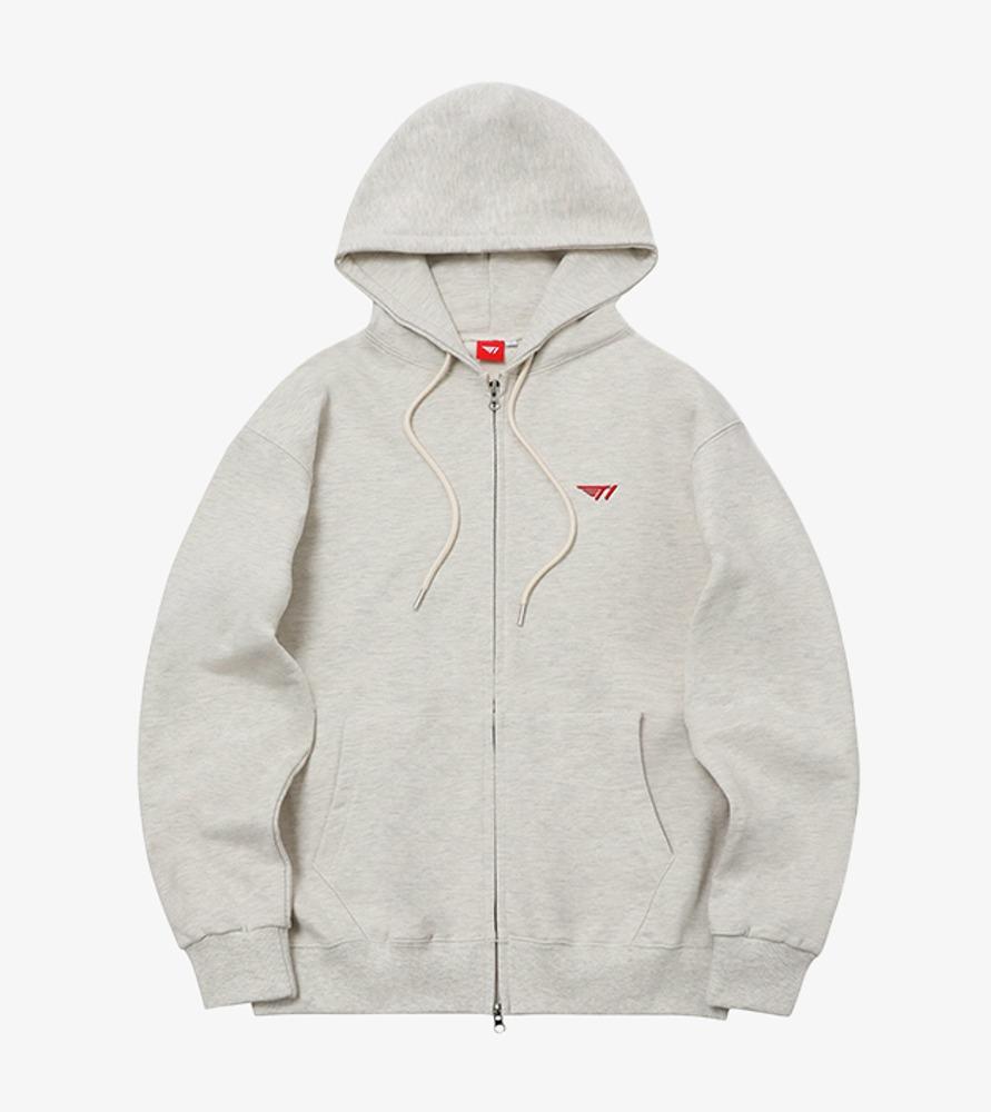 T1 Logo Zip-Up Hoodie - Oatmeal