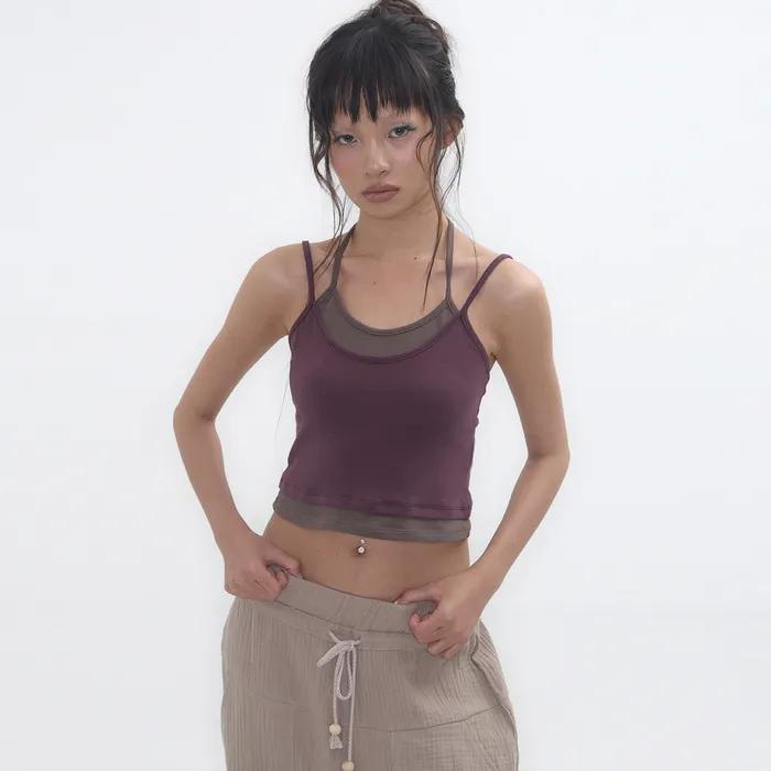 Layered Halter Tank Top Dust Plum