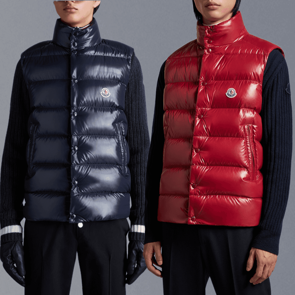 몽클레르 남성용 팁 다운 질레 패딩 조끼 나이트 블루 레드