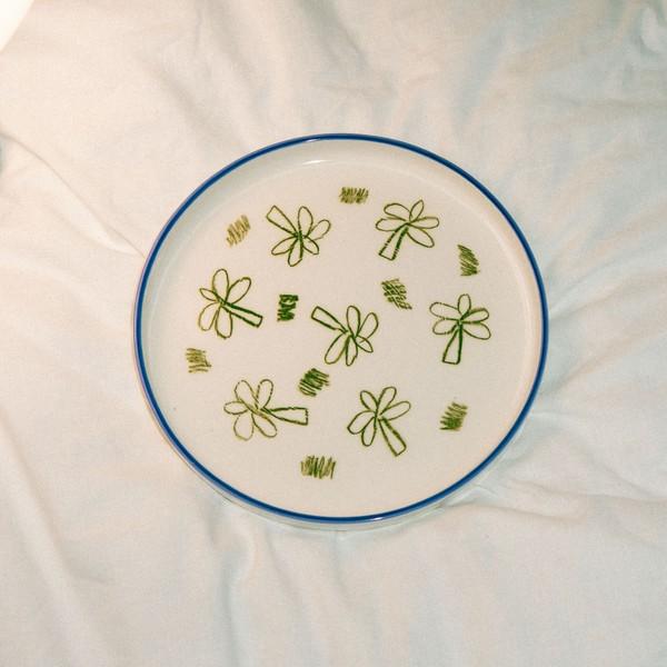 blue line palm tree plate (L size)
