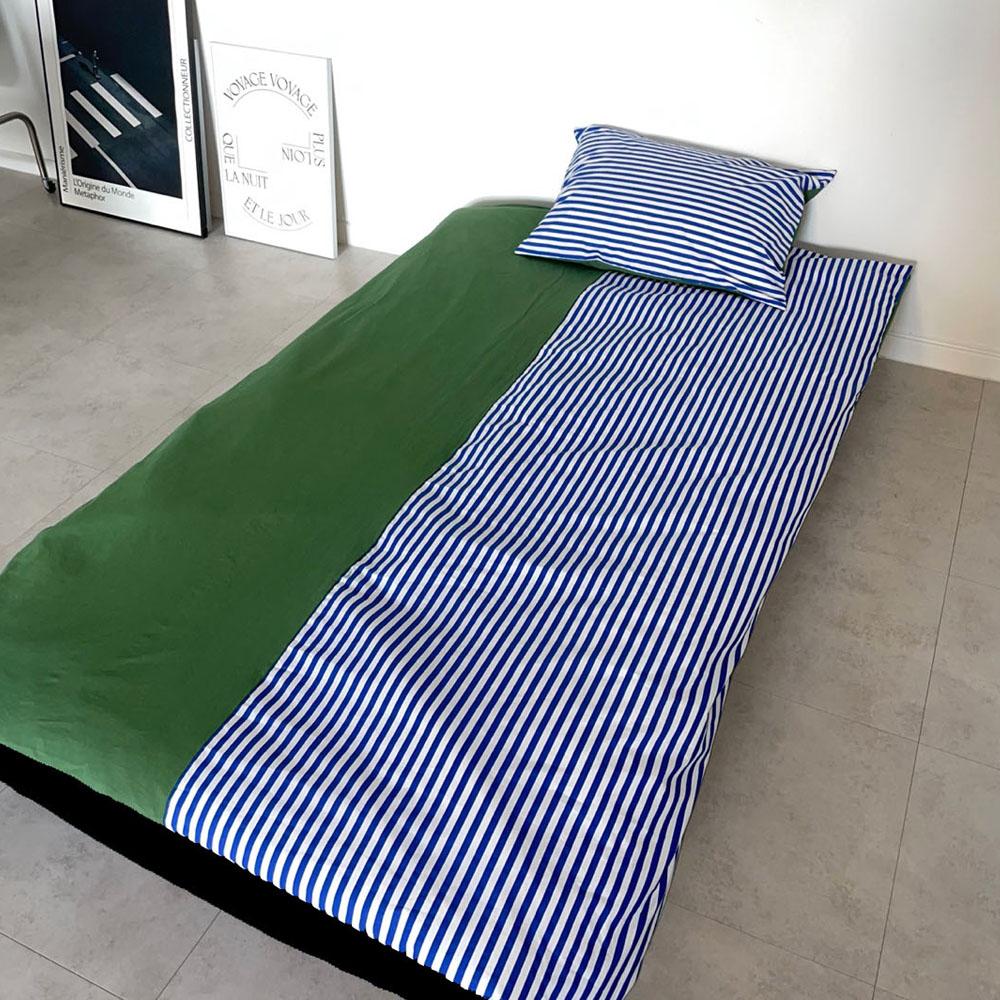 half stripe bedding cover set - blue green