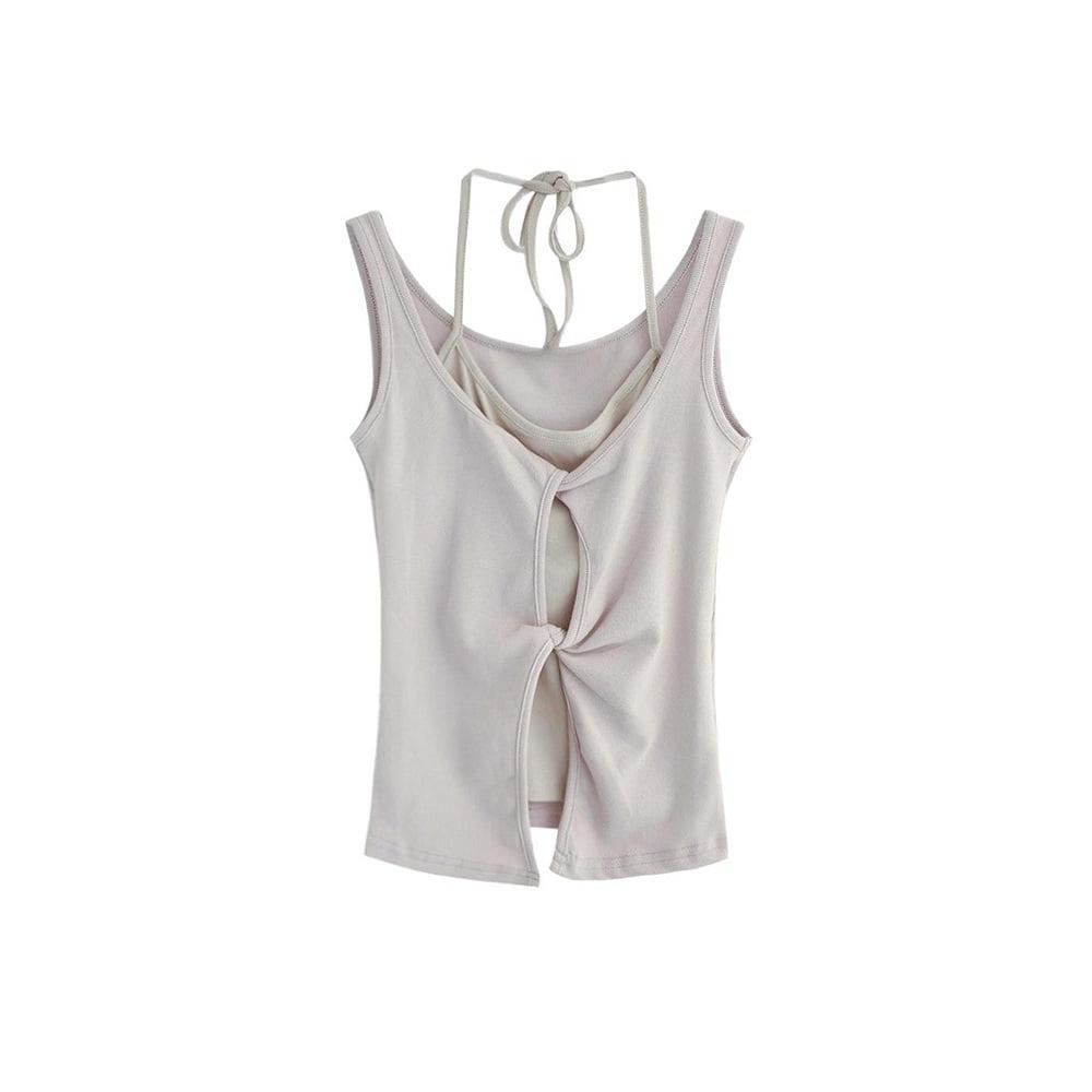 셔링 트위스트 백홀 슬리브리스 231139681