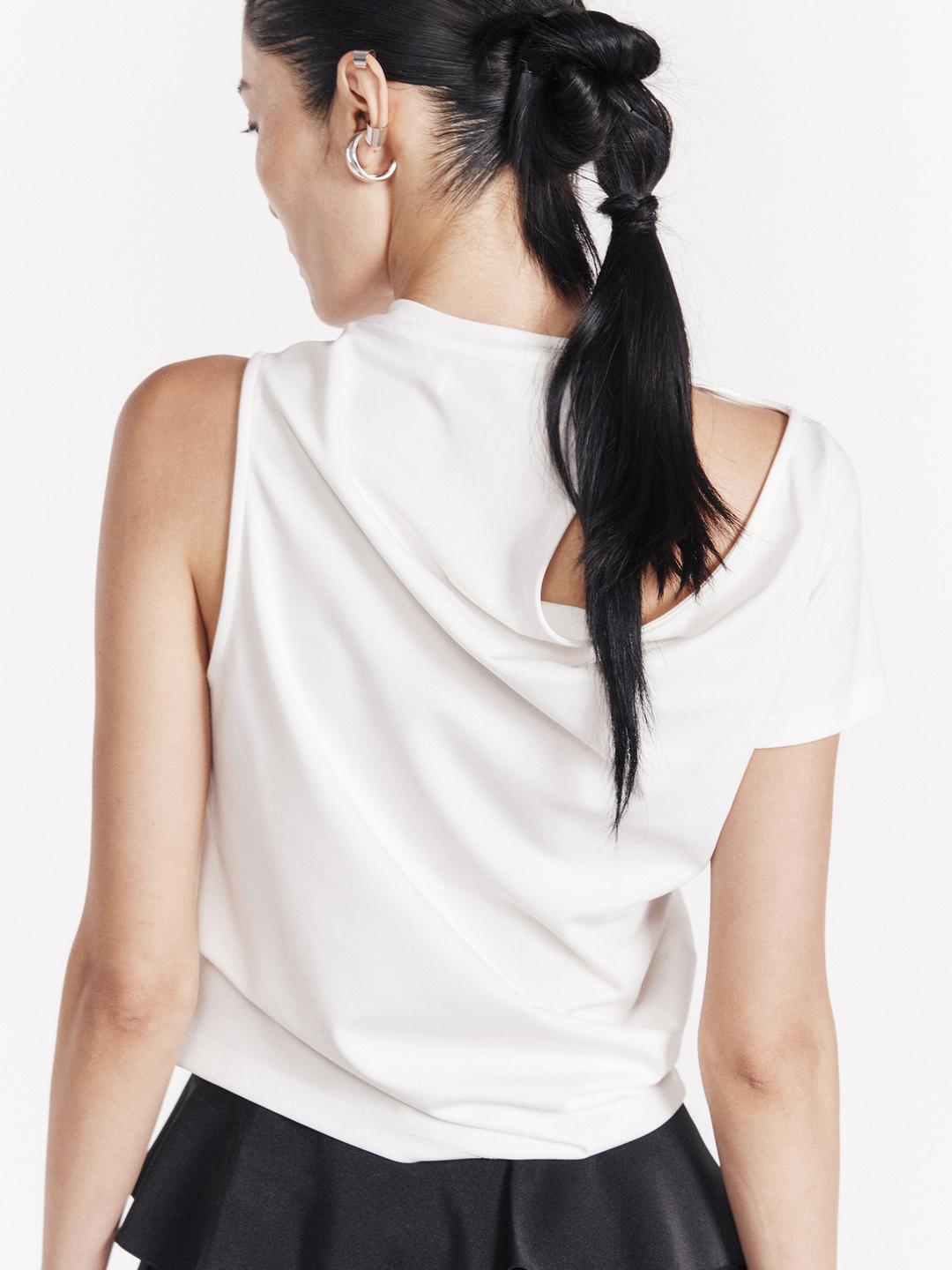 Back Cut Out Drape Top (White) / White