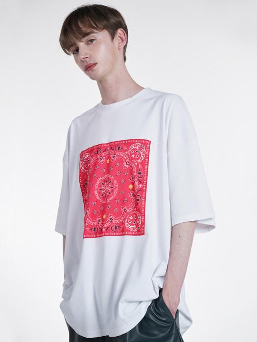 PAISLEY LOGO BANDANA T-SHIRTS WHITE/RED
