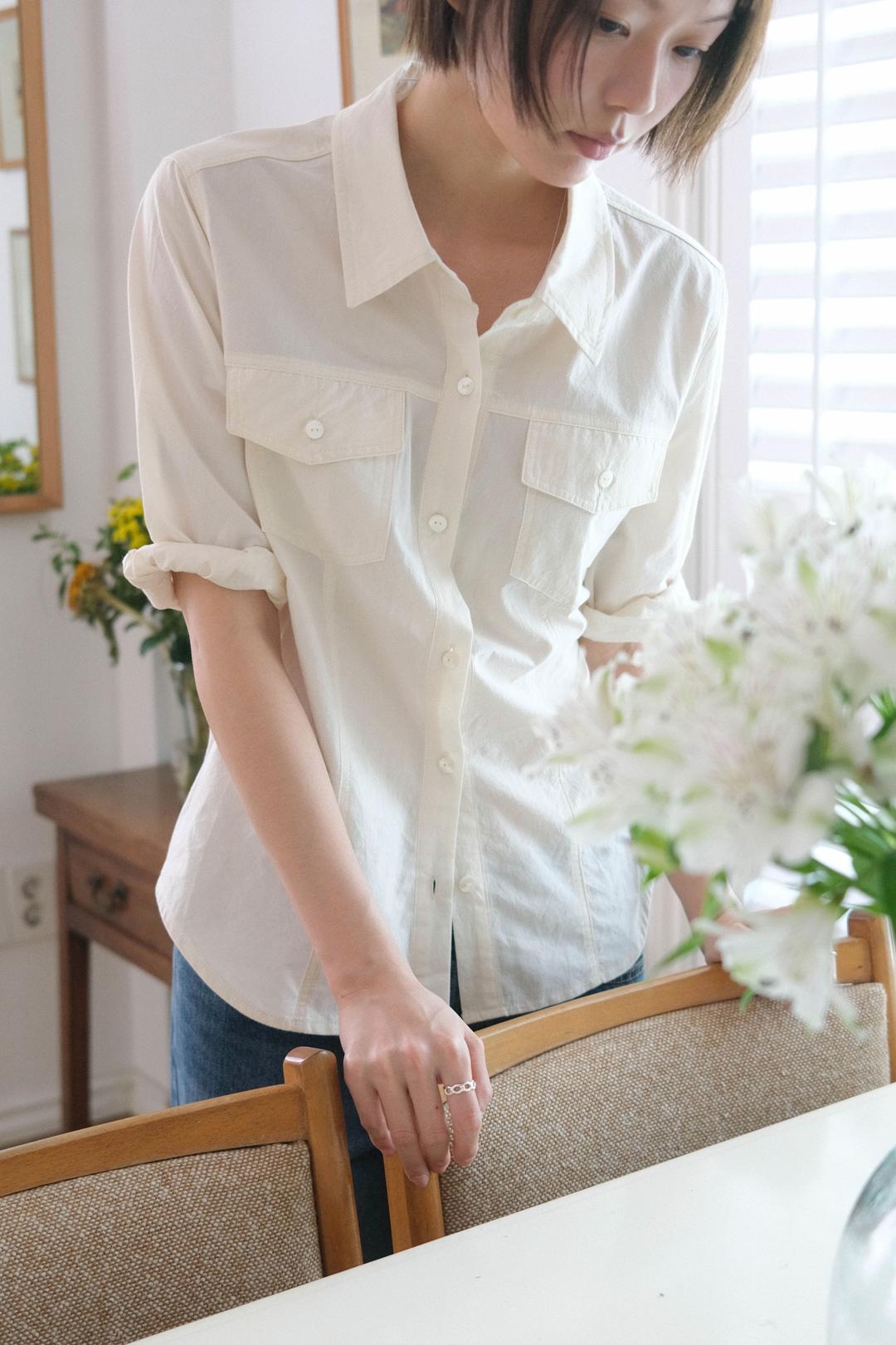 [SLOCO] Nora cotton pocket shirt, cream