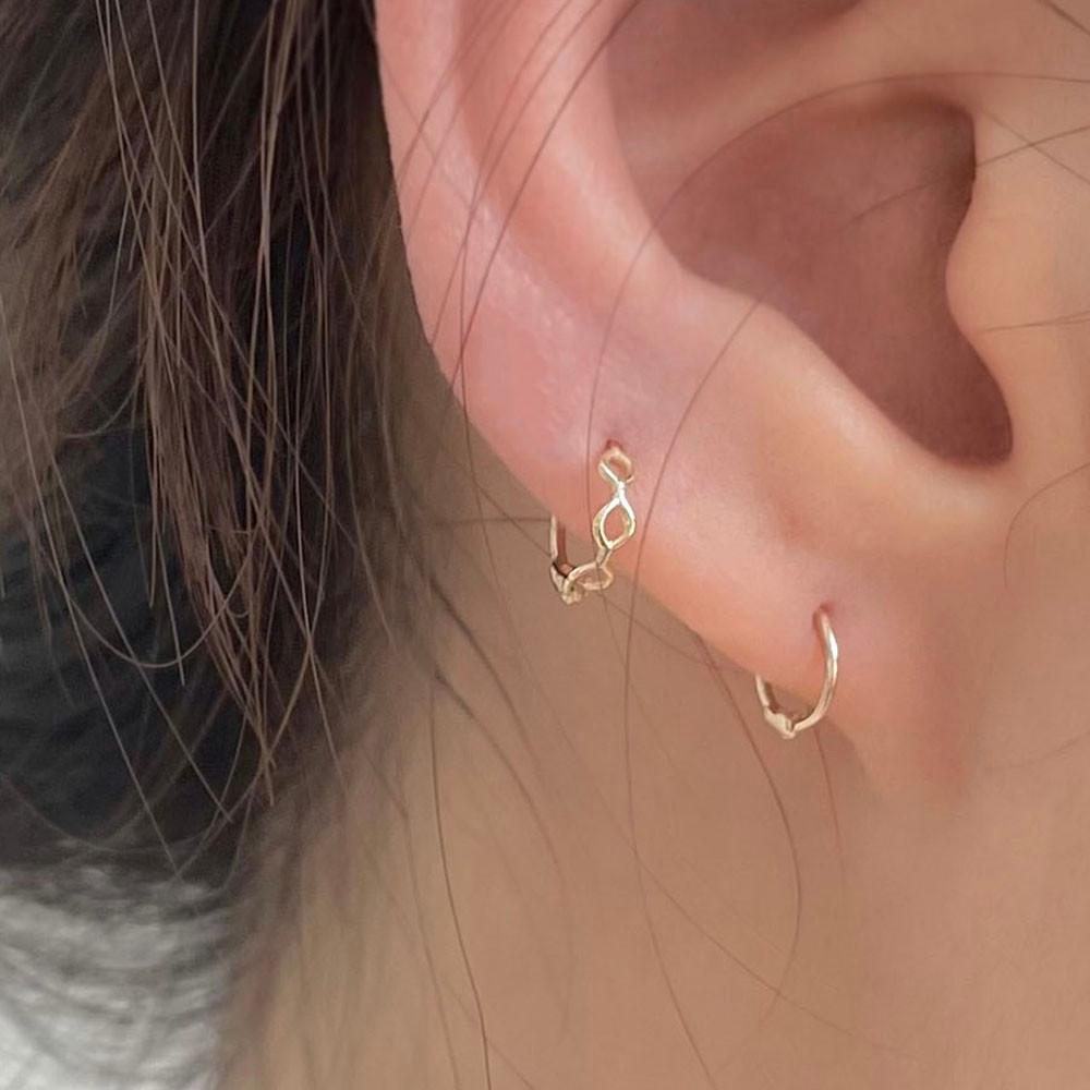 [유어오브] 14k 미니 웨이브 원터치 링 피어싱 (2 color) 꼬임 금 아웃컨츠 귓바퀴 귀걸이