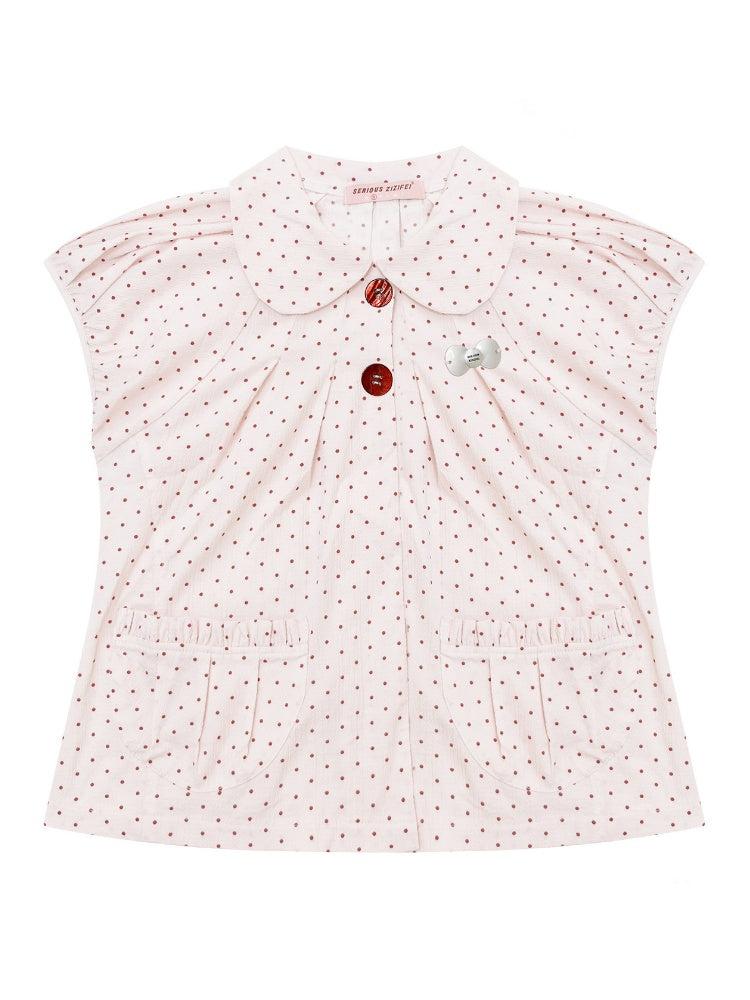 Polka Dot Retro Doll Collar Short Sleeve Shirt Pink【s0000016155】