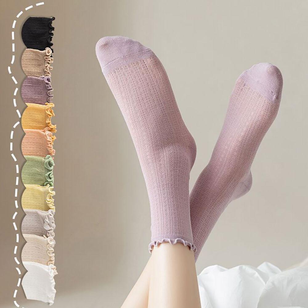프릴 레이스 귀여운 봄 여름 파스텔 얇은 시스루 양말