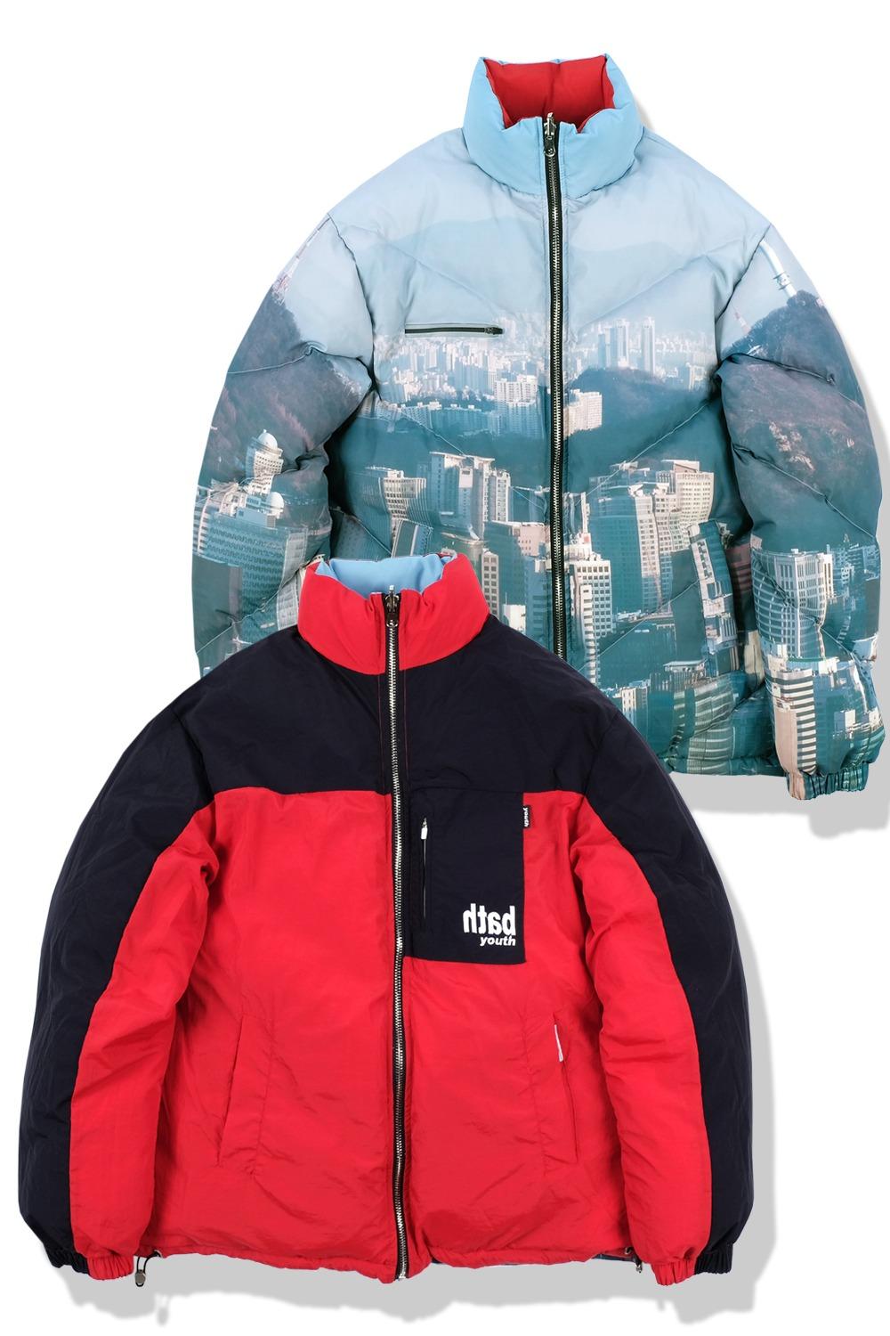 Graphic Reversible  Short Puffa Duck Down padding Jacket (81_Red)