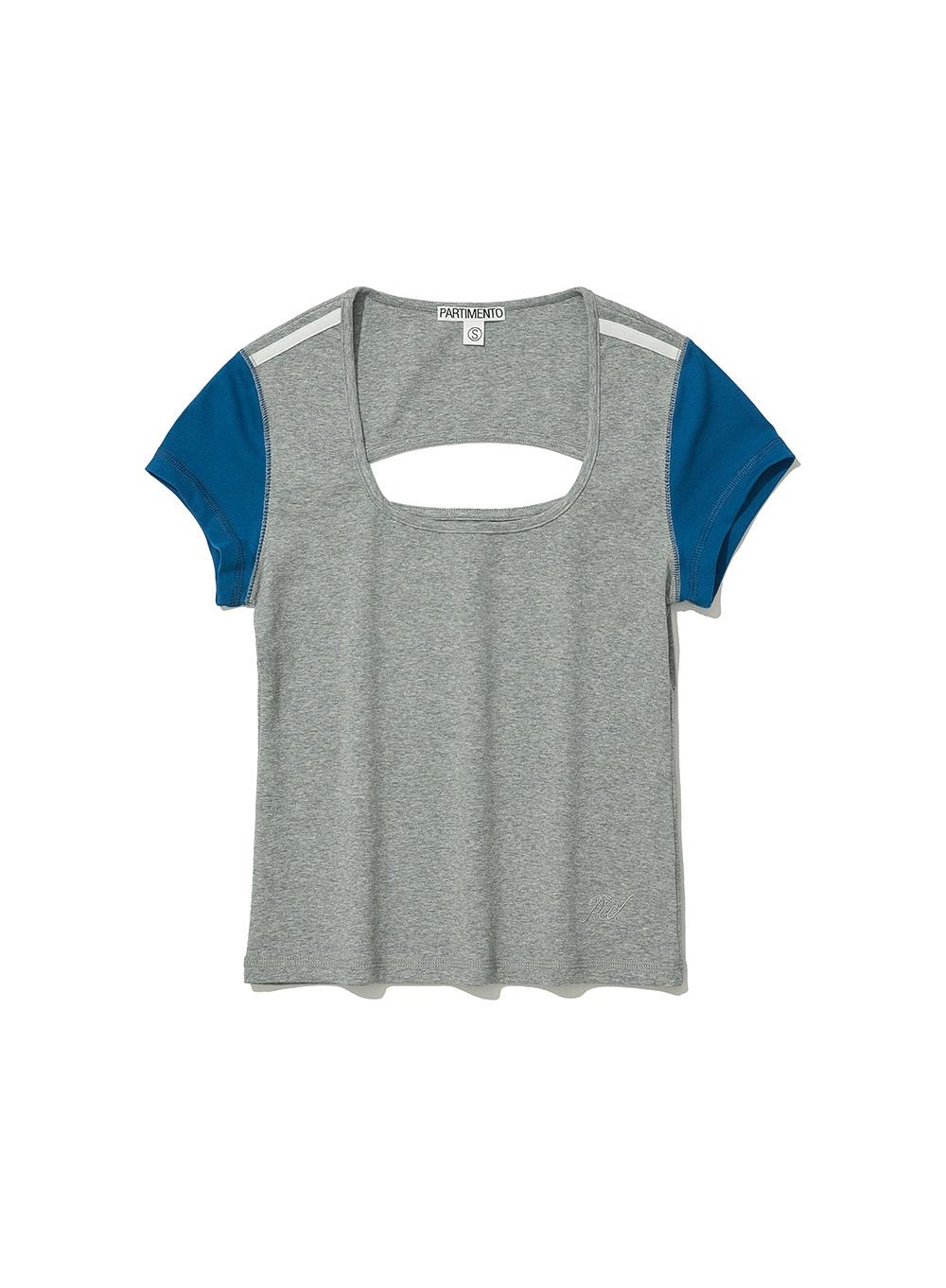 [WOMEN] CUT-OUT SCOOPNECK SHORT SLEEVE TEE_MELANGE