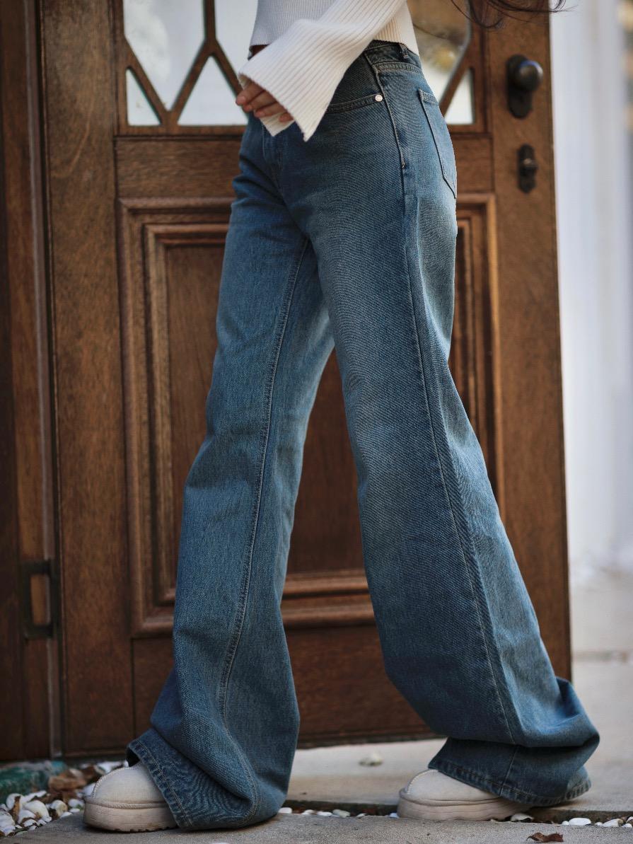 골반볼륨업 루즈 드레이프 와이드 데님