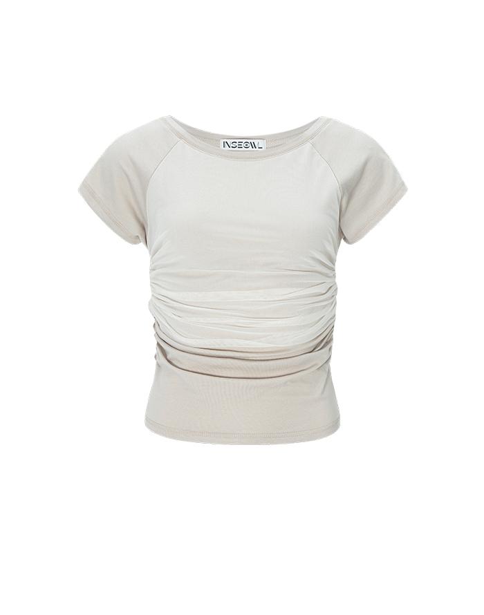 RAGLAN SHIRRING-T _ GREYISH BEIGE