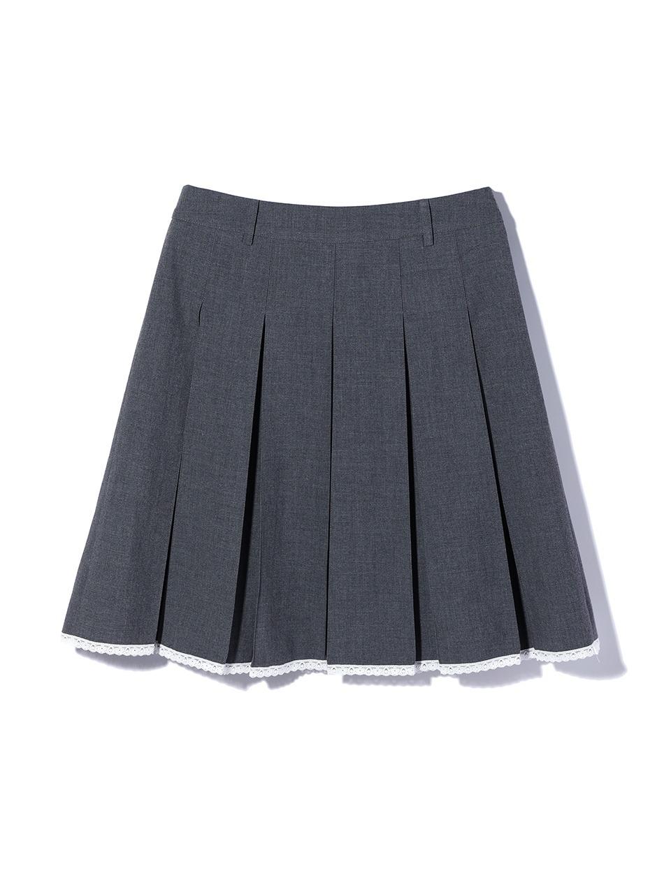 PLEATS LACE MIDI SKIRT GREY