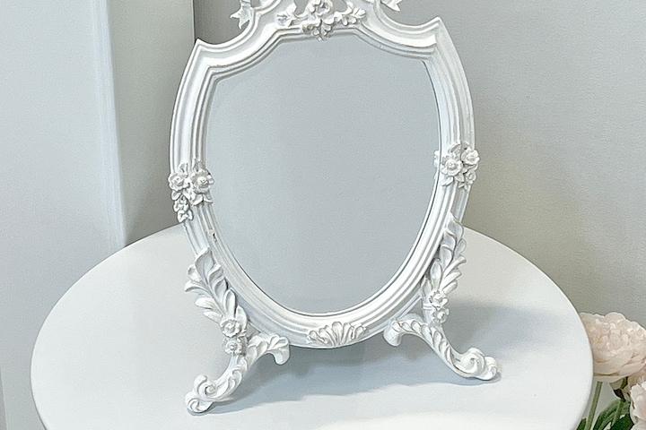엔틱 쉐비 벽걸이 탁상거울 프렌치 화장대 메이크업 거울 방패모양