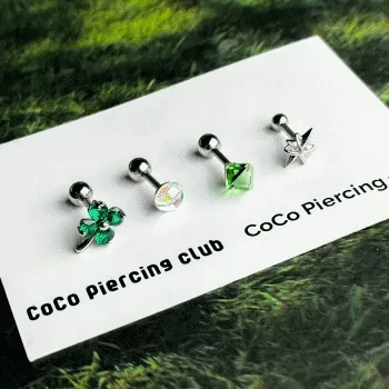 coco set ☀︎  Lucky 그린 클로버 피어싱세트 (4pcs)