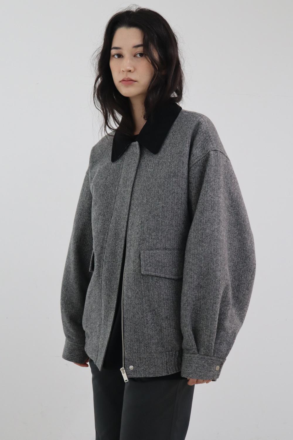 HERRINGBONE WOOL JUMPER_GREY
