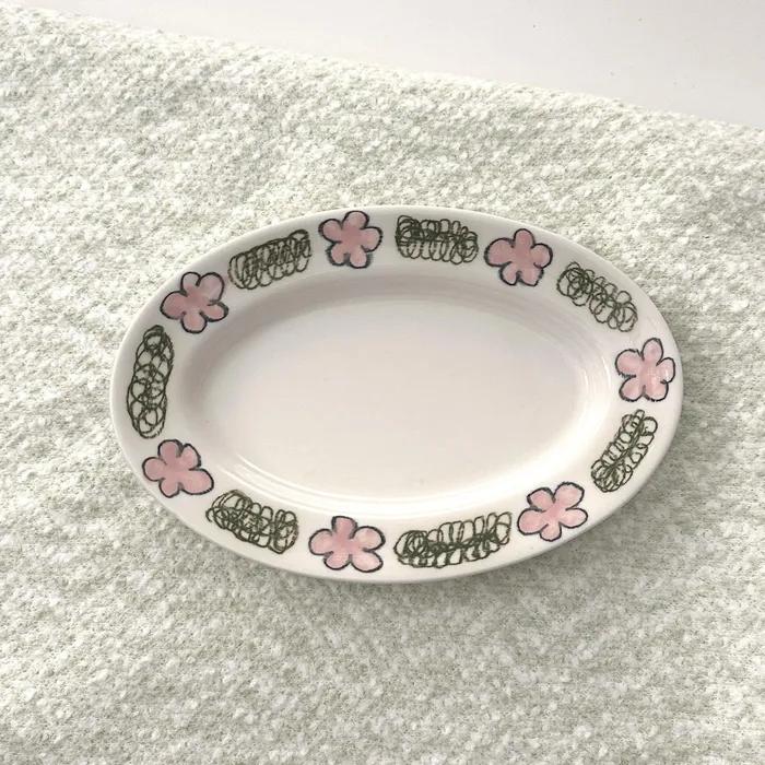 [29CM 단독]pink flower oval plate