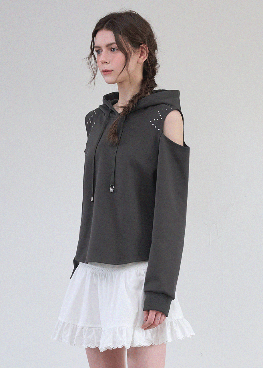 미케네 [44-120]  Amy Cut Out Off Shoulder Hoodie  아미 컷아웃 오프숄더 후디 (봄/데일리룩/데이트룩/마실룩/꾸안꾸/캠퍼스룩/캐주얼룩/페미닌/컷아웃/오프숄더/후드/자체제작)