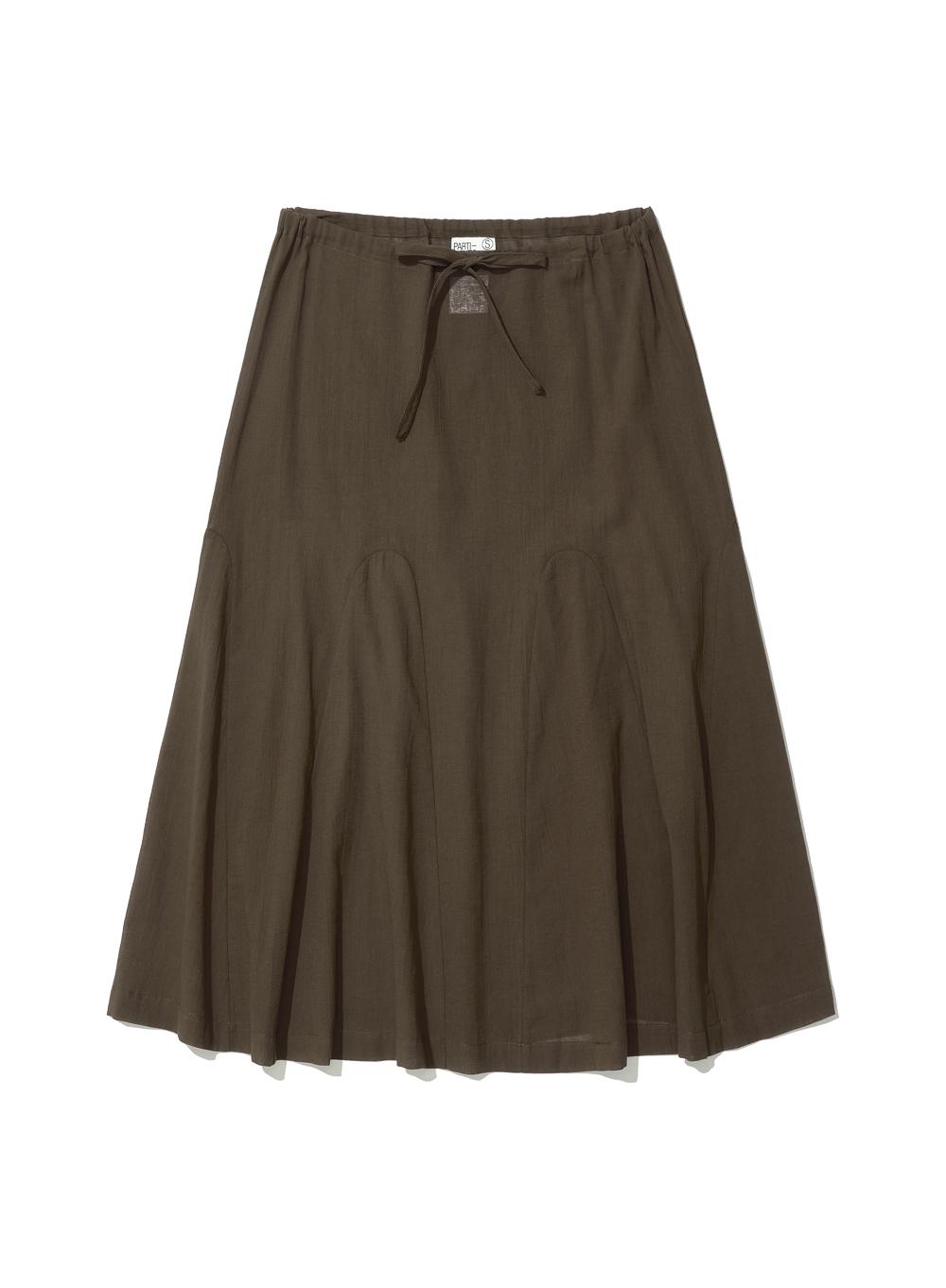 [WOMEN] SHEER GORED MIDI SKIRT_BROWN