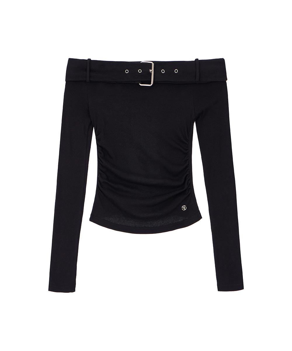 로제프란츠 Belt shirring Off-shoulder Long Sleeve [Black]