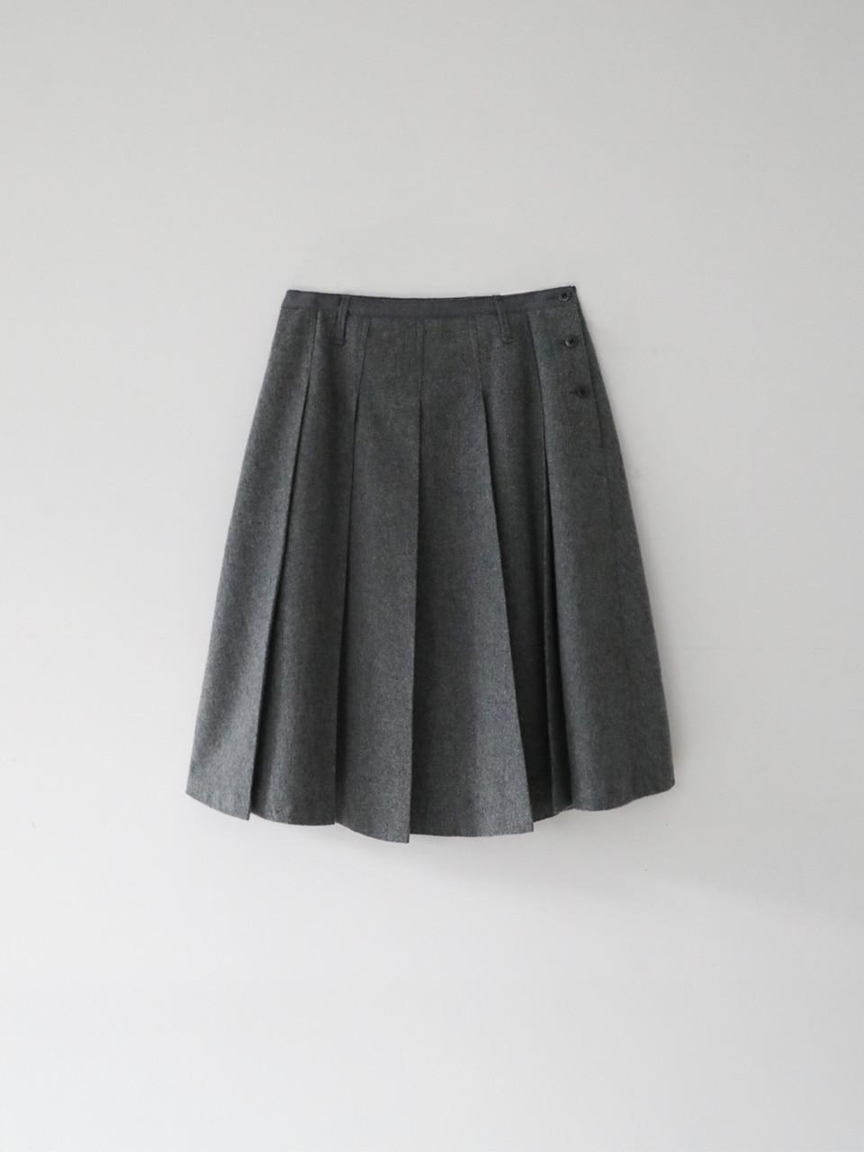 Melange Wool Pleated Skirt (Grey)
