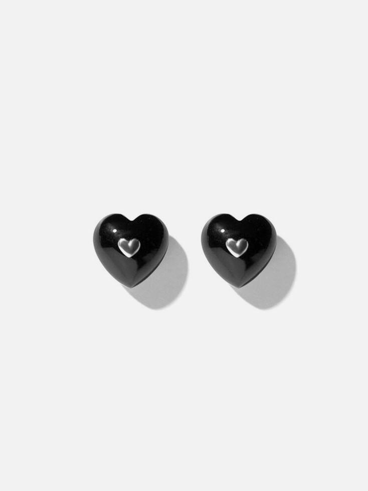 VERY VINTAGE BLACK ONYX HEART EARRINGS