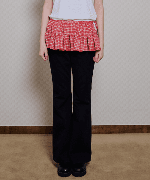 RED CHECK LAYERED WRAP SHORT SKIRT