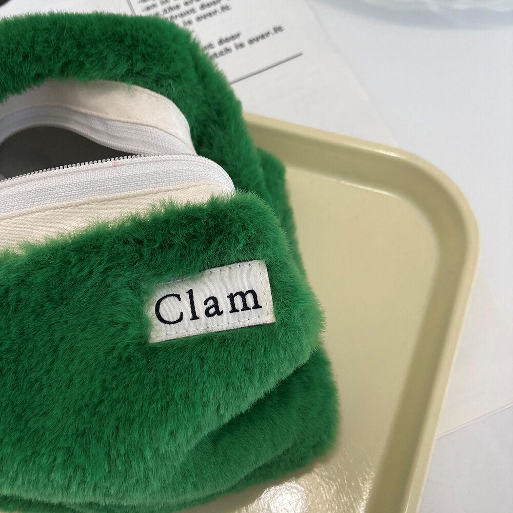 Clam round pouch _ Fur Green frog