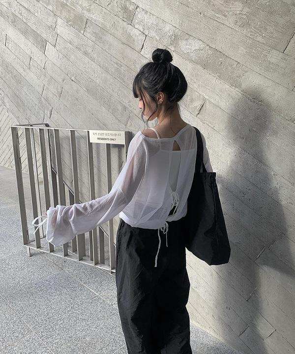 니루 백리본 스트링 린넨 티셔츠