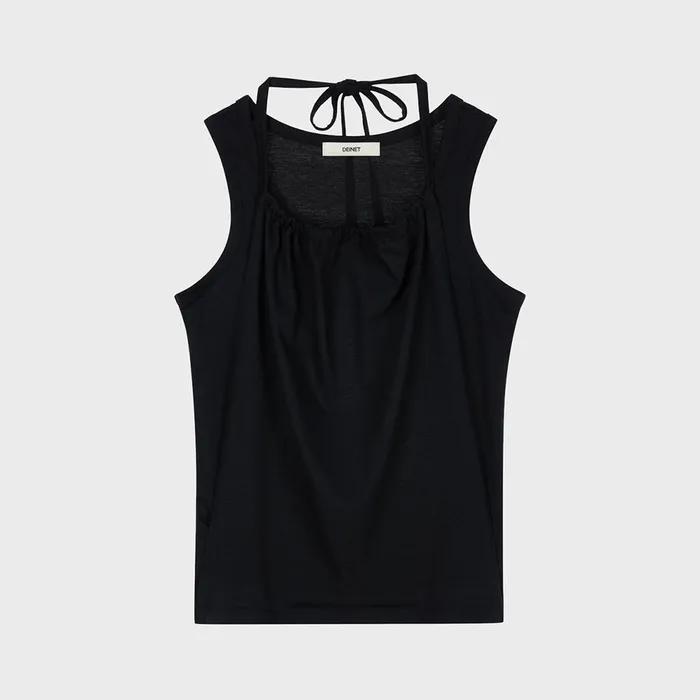 DEINET HALTER LAYERED TOP IN BLACK