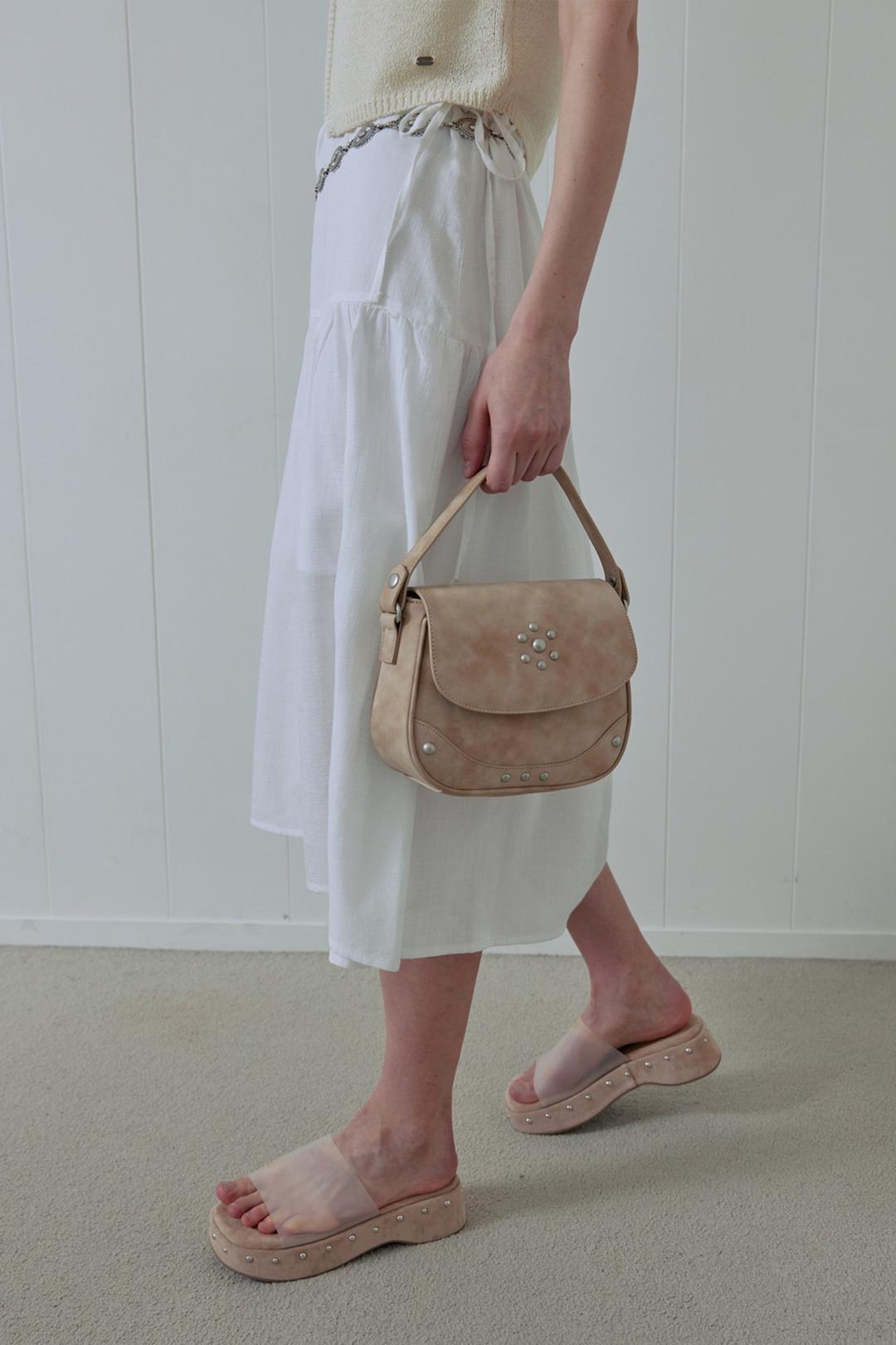 VINTAGE STUD TOP HANDLE BAG (BEIGE)