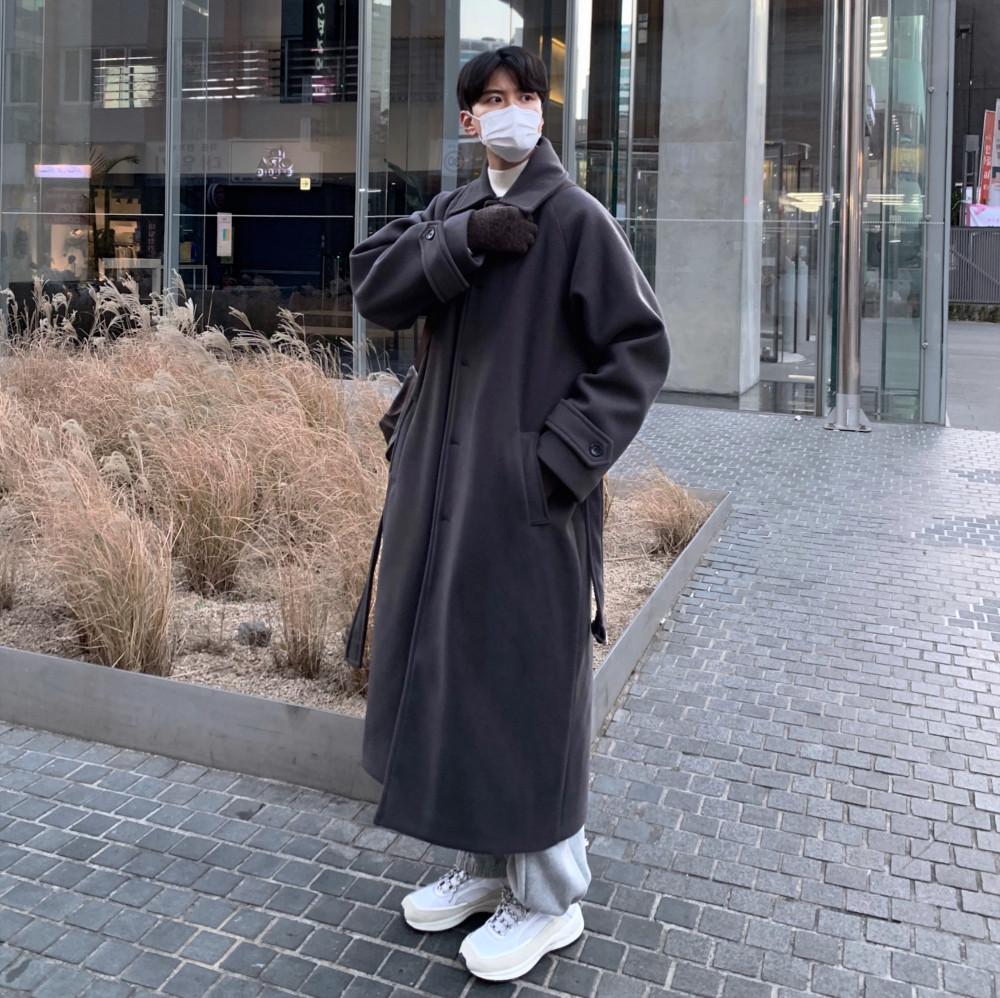 롱 남자 발마칸 겨울 오버핏 울 로브 맥 코트 130cm
