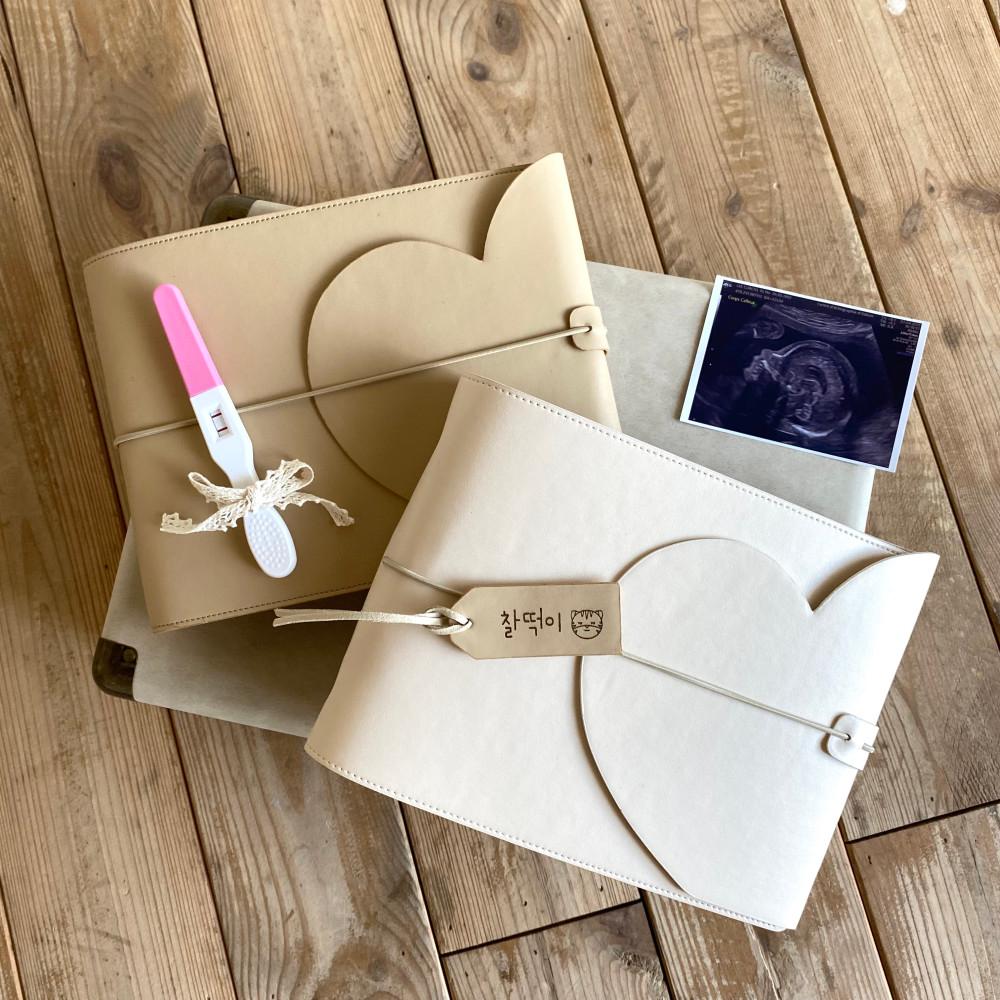 태명 초음파사진 앨범 가죽 다이어리 꾸미기 스티커 아기 포토북 각인 임신선물