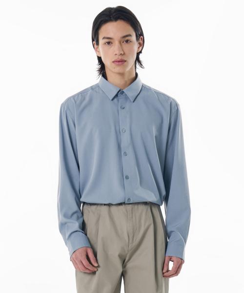 무신사 스탠다드(MUSINSA STANDARD)  릴렉스 핏 실키 셔츠 [그레이쉬 블루] - 사이즈 & 후기 | 무신사