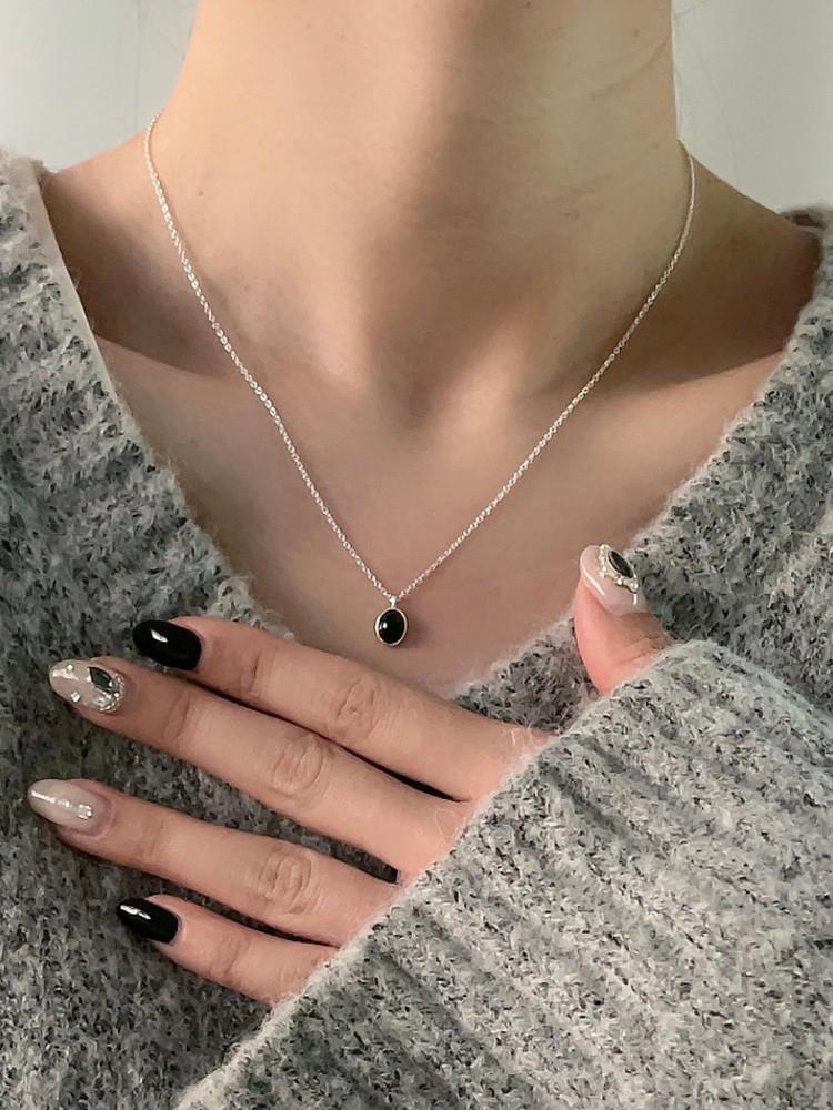 [무배] 실버 925 타원 오닉스 목걸이 D day 디데이