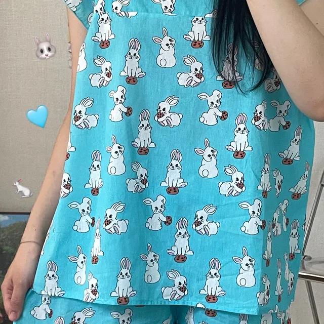 (only)아쿠아 민트 토끼 민소매 잠옷 세트