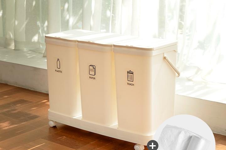 이동식 원터치 3단 분리수거함 2컬러 (전용봉투+스티커증정)