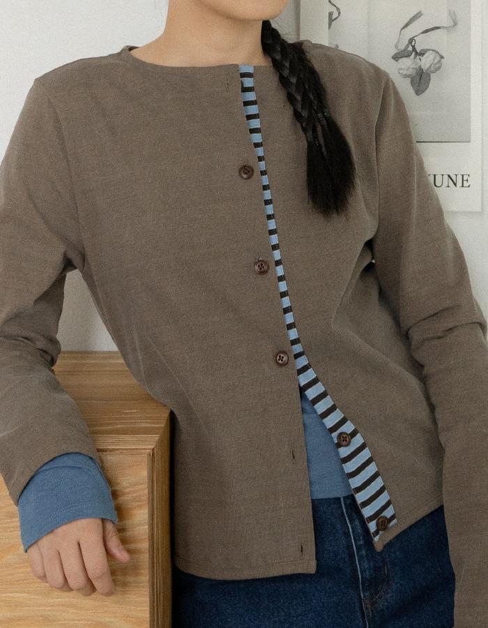 air of june) SOFT COTTON STRIPE POINT CARDIGAN (MOCHA) 2차 재입고