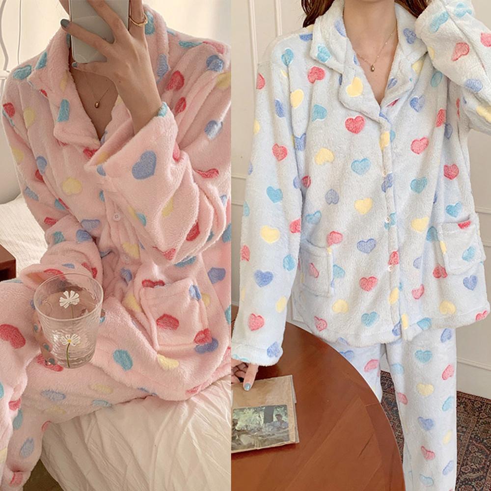 [상하의] 솜사탕 하트 극세사 수면 잠옷 세트