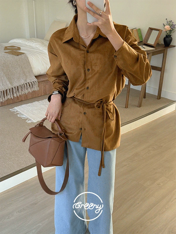 어그 스웨이드 스트랩 끈 루즈핏 셔츠 (3 colors)