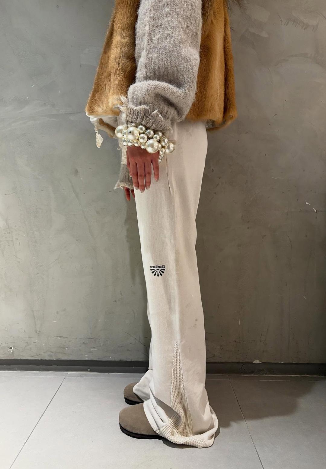 MULTI PANEL WAFFLE JERSEY PANTS, IVORY