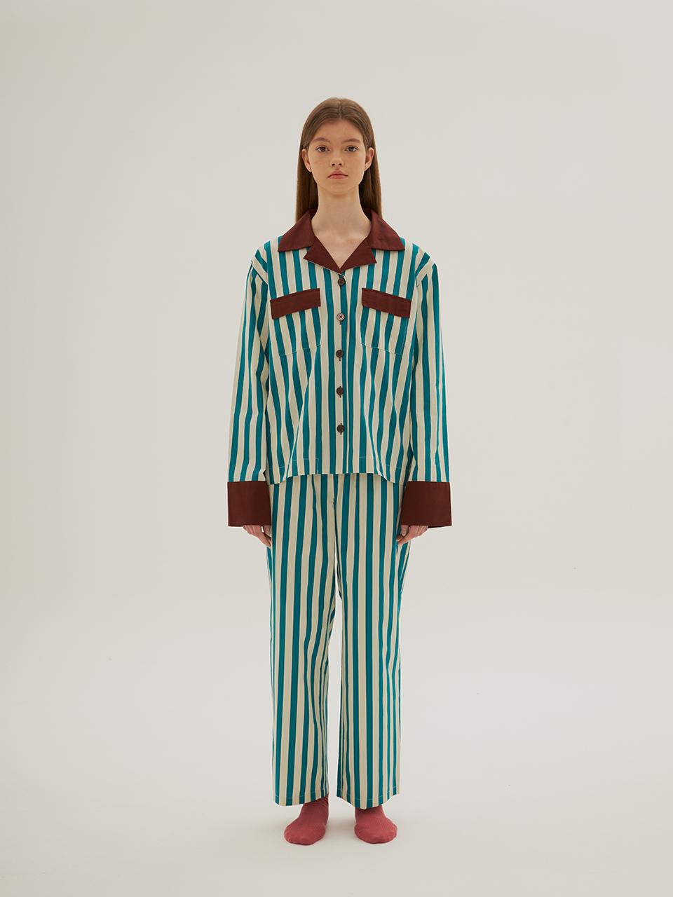 [릴보이 착용] (W) Therapist PJ Shirts, Turquoise Striped