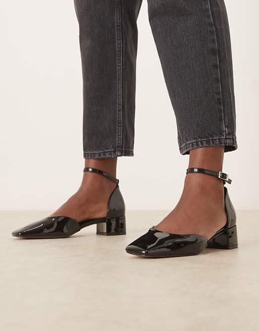 ASOS DESIGN Sweet mid block heel shoes in black patent