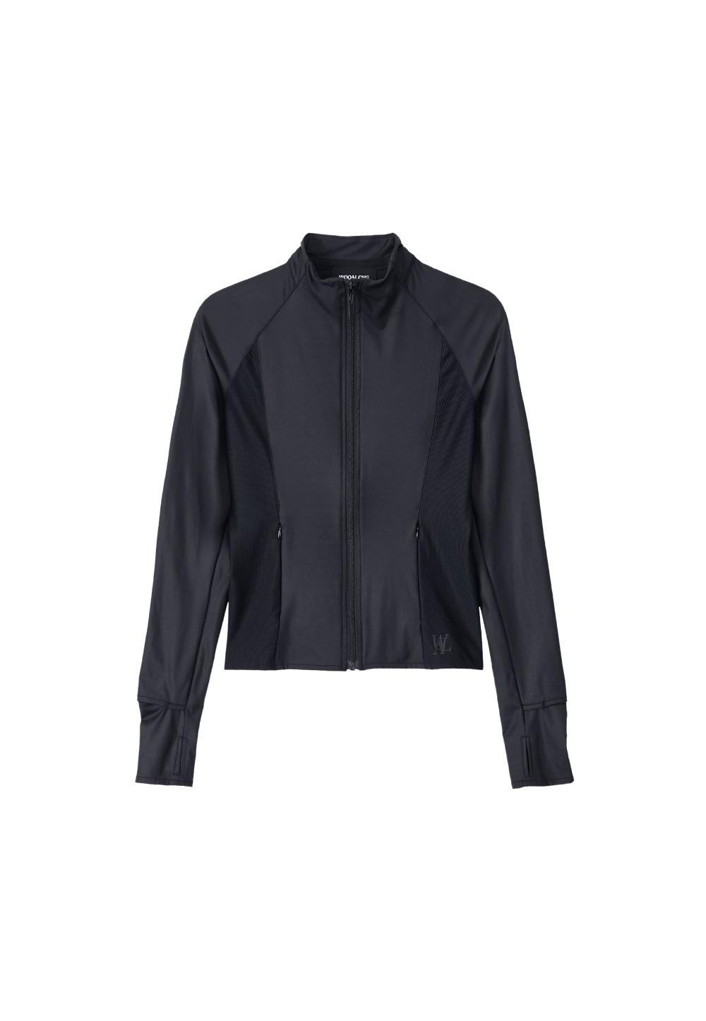 Slim Nylon Fingerhole Zip-up - BLACK