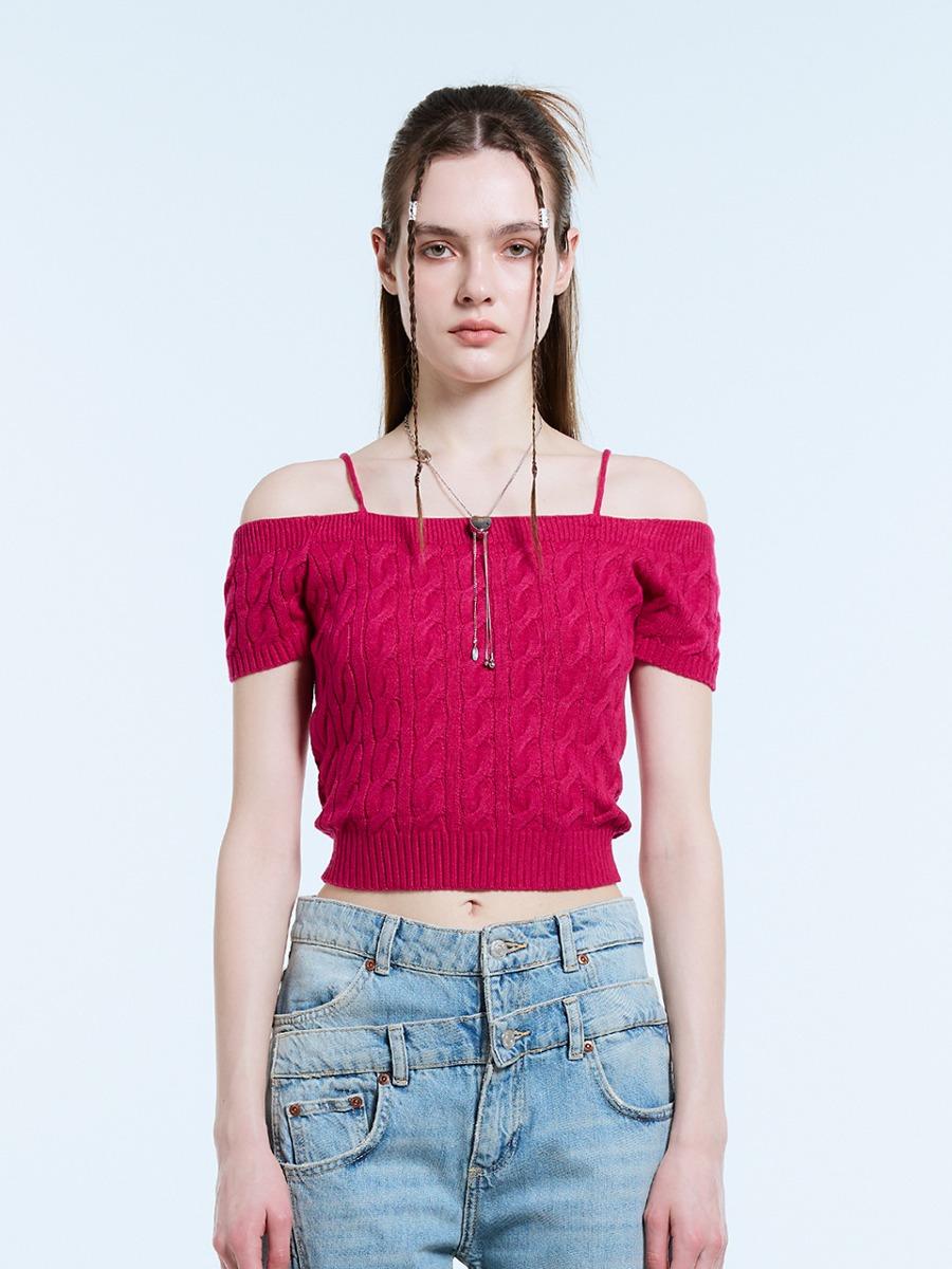 L11 CABLE OFF SHOULDER KNIT(PURPLE)