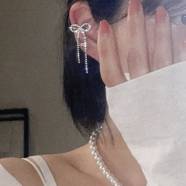 *왼쪽귀전용* 페스티벌 큐빅 리본 이어커프 (4color)